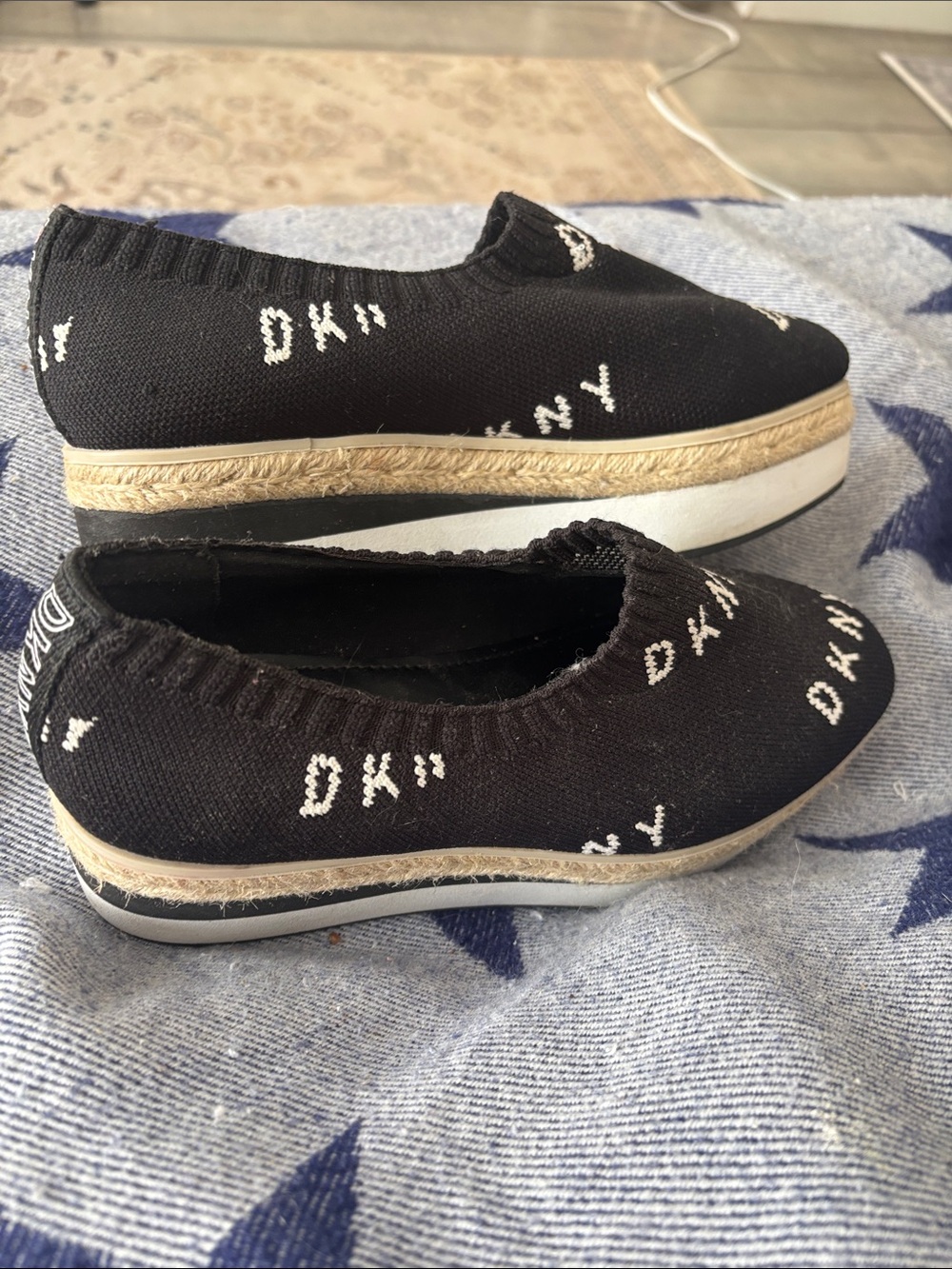 DKNY Black Knit Slip-On Platform Mule with White Logo